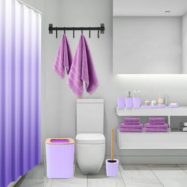 Набір аксесуарів для ванної кімнати з чорним малюнком мармуру: сміттєвий бак, тумбочка під раковину, дозатор мила, мильниця, тримач для зубних щіток, стакан для зубних щіток, щітка для унітазу та тримачі для ватних паличок (порожній, світло-фіолетовий, на