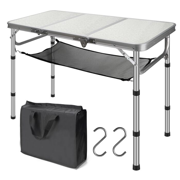 Складаний туристичний стіл CPROSP 90x40 см, регульована висота 26-70 см, срібний