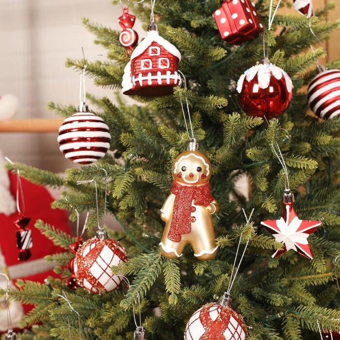 Набір прикрас на ялинку Shareconn 65 шт. - пластикові кулі, міцні, різні розміри та кольори (червоний та білий)