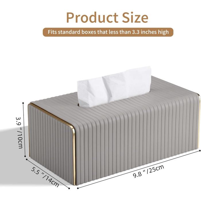 Стильна тканинна коробка для серветок з PU шкіри (світло-сіра в смужку)