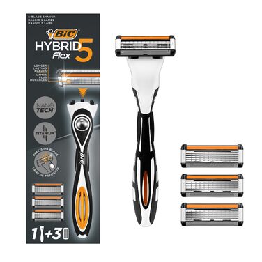 Чоловіча бритва BIC Hybrid 5 Flex, набір з 1 станка та 10 смінних касет (по 5 лез), з алое вера, вітаміном E та прецизійним тримером