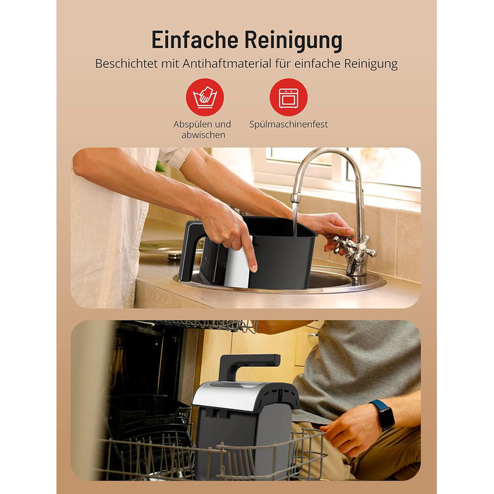 Фритюрниця PARIS RHÔNE з гарячим повітрям 5L XL з оглядовим вікном, 8-в-1, для миття в посудомийній машині, з One-Touch управлінням, антипригарне покриття кошика та знімний піддон