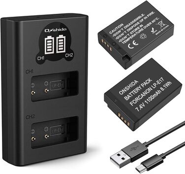 Akku Onshida 2 шт. 1200mAh з зарядним пристроєм для камер Sony ZV-E10, Alpha A6000, A6500, A6300, A5100, A7II, A7RII, A7SII, A7S, A7S2, A7R, A7R2, A3000, A33, A35, A37, A55, RX10, NEX5 (LP-E17)