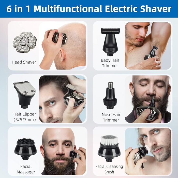 Електричний гоління для чоловіків Glatzen, IPX7 водонепроникний, 9D гнучкий плаваючий головний блок, для мокрого та сухого гоління, LED-дисплей, 120 хвилин роботи від акумулятора, 6-в-1 набір для догляду (9D)