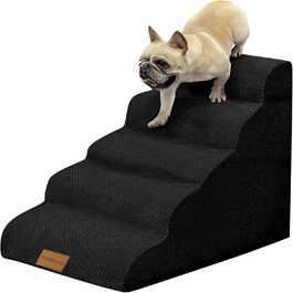 Trhillsbrad Breiter Hundetreppe 5 Stufen for Small Dogs, High-Density Foam Pet Stairs, Washable Cover and Non-Slip Bottom (Wide Dog Stairs 5 Steps Black)