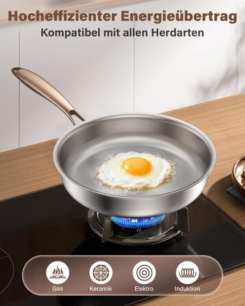 Сковорода Edelstal 28 см з титановим покриттям, індукційна, нержавіюча сталь 18/10, з рожево-золотистою ручкою (без PTFE, PFAS, PFOA) для всіх типів плит