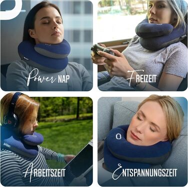 BCOZZY Neck Pillow for Airplane – Patented Travel Pillow with Double Support for Head, Neck, and Chin. Ideal for Long Flights and Car Rides. Adjustable. Washable. Carrying Bag. Large, Blue