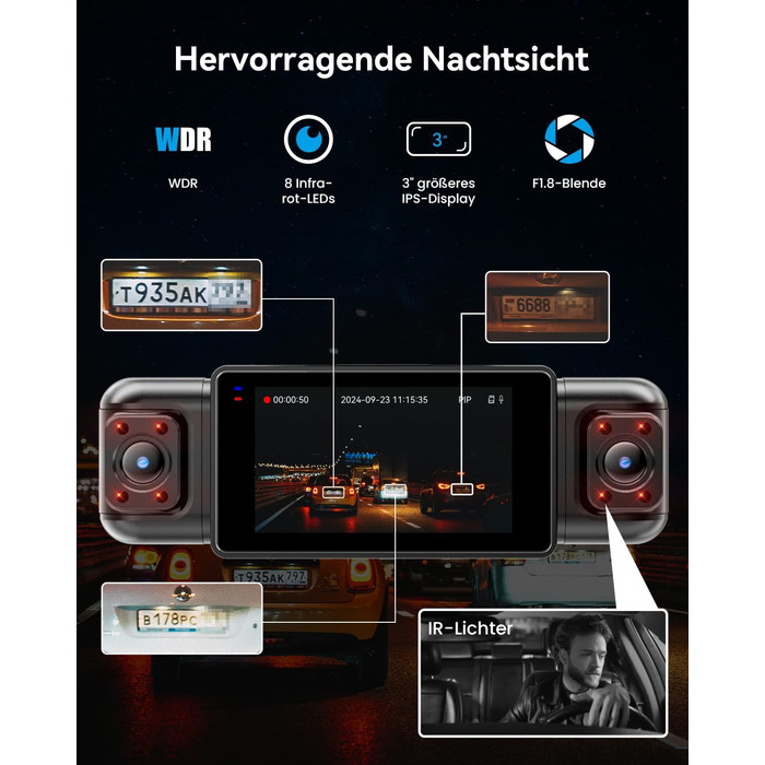 Автомобільний відеореєстратор IIWEY N5 4-канальний 360° 1080P (передній, задній, внутрішній, бічні камери) з нічним баченням, G-сенсором, режимом паркування, 5G Wi-Fi та SD-картою 128ГБ