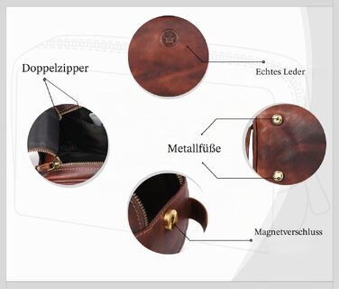 Шкіряна косметичка для чоловіків Aaron Leather — дорожній набір для догляду, темно-коричнева (горіх), з подвійною блискавкою