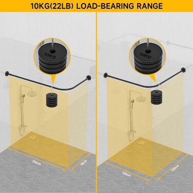 Штанга для душу L-подібна, регульована, 75-170 см, нержавіюча сталь, чорний колір, з кільцями для душу, для ванної кімнати, ванни, роздягальні