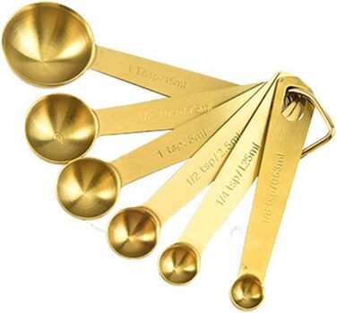 Toranysadecegumy 6 Piece/Set Measuring Spoons, Useful Stainless Steel Measuring Cups, Kitchen, Coffee, Measuring Spoons, Tea, Gold