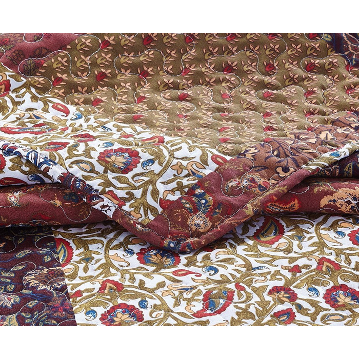 Комплект постільної білизни Red Riches 2-частинний – двоспальне ліжко з 1 наволочкою, осінній дизайн пэтчворк, легка стегане покривало, осінній стиль кантрі.