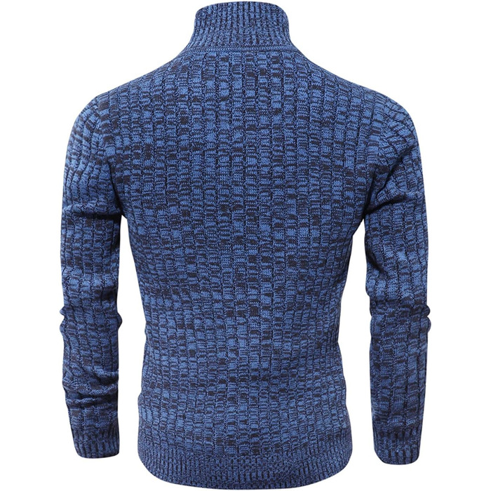 Чоловічий кардиган AOLI RAY з блискавкою, в'язаний, з високим коміром та двома кишенями, блакитний/чорний