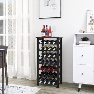 SMIBUY Bamboo Wine Rack, for 28 Bottles, 7 Tiers, Freestanding, for Kitchen, Pantry, Cellar, Bar (Black)