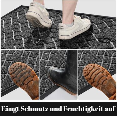 Килимок для входу Yimobra, 75 x 43 см, миючий, вологостійкий, з антиковзким покриттям, чорно-сірий