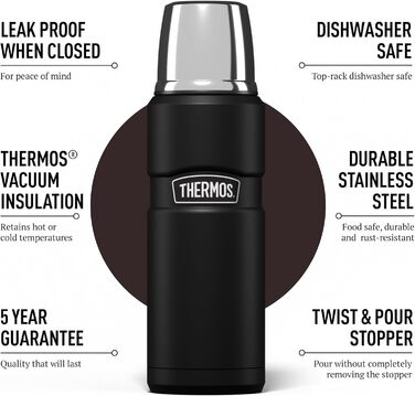 Kleine King Stainless Steel Thermos Flask - 470ml - Hot & Cold - Black
