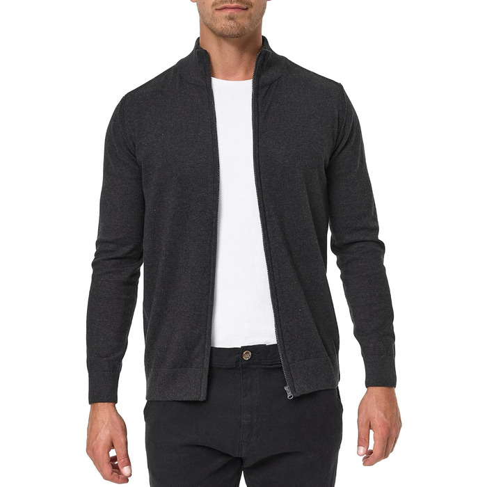 Чоловічий кардиган Indicode з V-подібним вирізом та стоячим коміром, 80% бавовна, великий розмір XL, сірий мікс