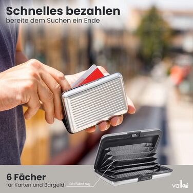 Алюмінієве картхолдер VALLET®: захист NFC/RFID, для візиток та карток, срібний, для жінок та чоловіків