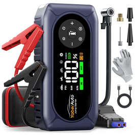 Powerbank для автомобіля YaberAuto AP02 з компресором, 150PSI, 4500A, для бензинових двигунів до 9.0L та дизельних до 8.0L, LED ліхтар 500 Lumen (4 режими), LCD дисплей 3.3