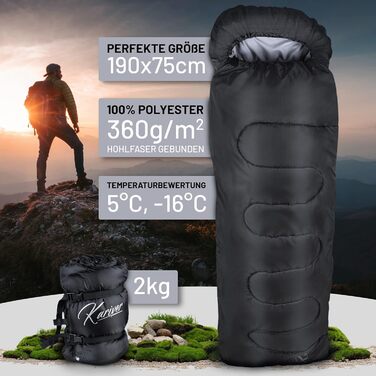 Сплячий мішок KARIVER 3-4 сезони (360GSM / 2кг) водовідштовхувальний, придатний для прання, ковдровий спальний мішок для активного відпочинку, кемпінгу, подорожей, трекінгу - ідеальний компаньйон для пригод