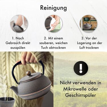 Чайник TEEKANNE з чавуну 800 мл, японський стиль, з нержавіючою сталею, чудова теплоємність, міцний, довговічний