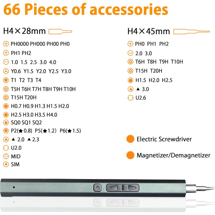 Електрична викрутка 66 в 1 з LED-підсвічуванням, магнітна, для ремонту PC, iPhone, iPad, Switch, PS4, Xbox, Laptop, Macbook, Computer, окулярів, годинників