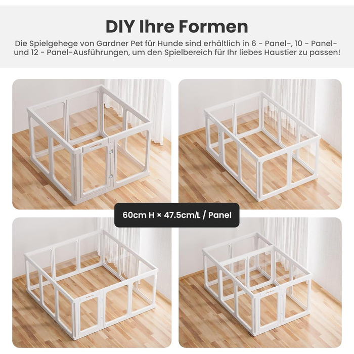 Клітка-біговий вольєр для цуценят Gardner Pet Acryl з акрилу, 60 см, 8 панелей, для дому, складана, прозора, з присосками, підходить для цуценят, кроликів, котів, свиней, білий