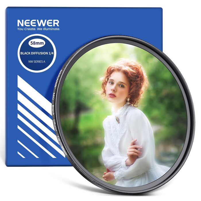Світлофільтр NEEWER 58mm Black Diffusion 1/4 для створення кінематографічного ефекту туману, багатошарове нанопокриття, для відеовлогів та портретної фотографії