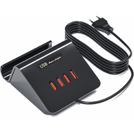 Багатопортова USB зарядка POANES 25W, 4 порти для iPhone, Samsung, LG, Huawei та інших (чорний)