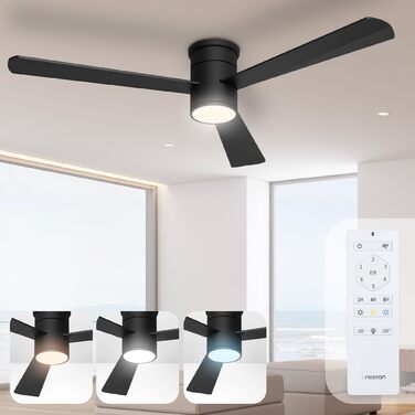 Стеляний вентилятор Noaton® Fornax Weiß з підсвічуванням, діаметр 132 см, DC двигун 40 Вт, регульоване LED-модуль 22 Вт, 3 колірні температури, пульт дистанційного керування, таймер, потік повітря до 185 м³/хв (Zoya BB)