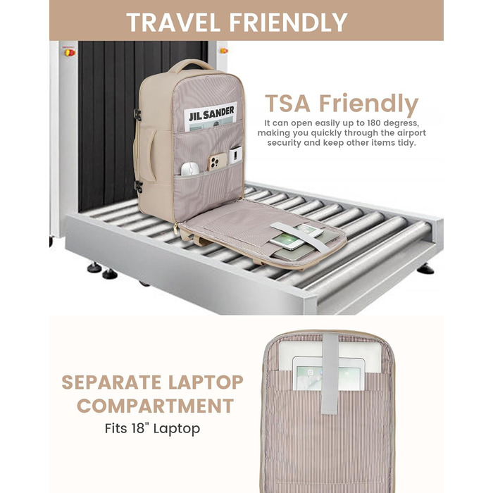 Рюкзак LOVEVOOK для ручної поклажі в літак, 40L, жіночий, водонепроникний, з відділенням для ноутбука 17 дюймів, для подорожей, роботи, хайкінгу, оливково-бежевий