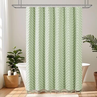 Штора для душу BTTN 180x180 см, Бохо, бежева з китицями, водонепроникна, з гачками (12 шт.)