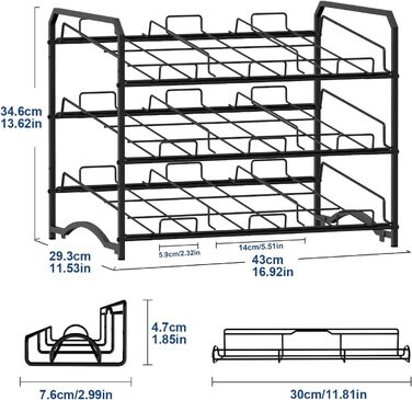 Bomclap Stackable Can Organizer, Can Rack Organizer for Kitchen Cabinets Storage or Countertops, 3-Tier Can Dispenser with Side Shelves, Storage for 42 Cans, Black