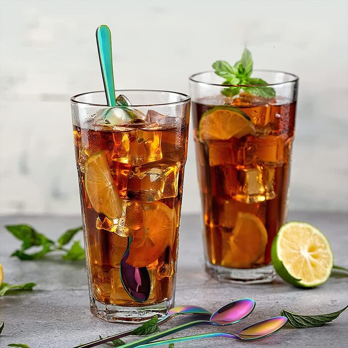 Набір ложок для лате AOOSY 8 шт., 22.7 см, нержавіюча сталь, довга ручка, для кави, коктейлів, десертів, айс-ті, 8 шт. сріблястого кольору (4 шт. кольорові)