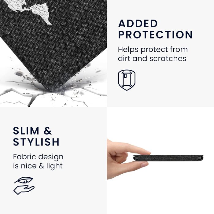 Чохол kwmobile для Tolino Vision 6: тканинний захисний чохол з малюнком серця, сірий (Travel Umriss 02-19)