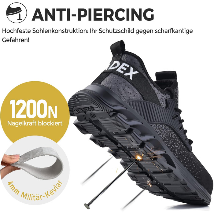 Зручні робочі черевики SUADEX з металевим носком для чоловіків та жінок, дихаючі, розміри 37-48 EU, чорний