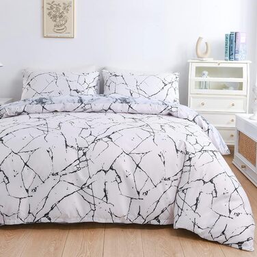 Комплект постільної білизни Marmor (200x200 см) 3 частини: простирадло, 2 наволочки 80x80 см, мікрофібра, білий з малюнком мармур