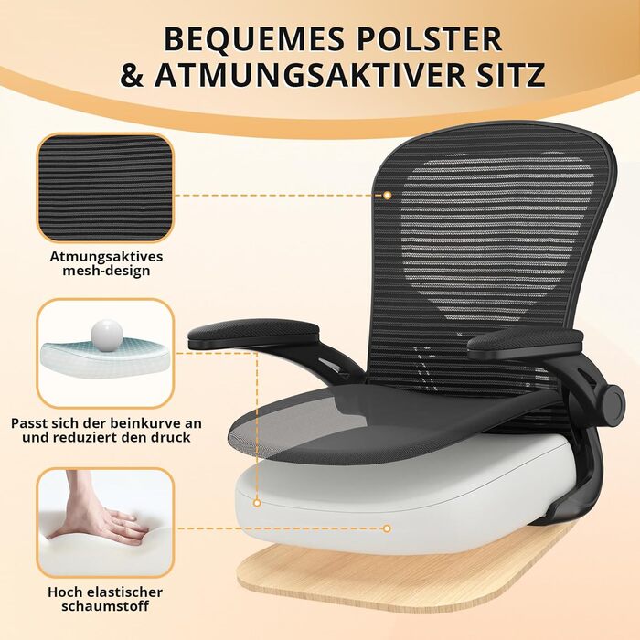 Офісне крісло Synorla: ергономічне, чорне, 150 кг, регульована поперекова підтримка