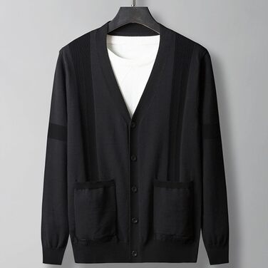 Чоловічий кардиган з в'язаного полотна, чорний, XL. Зручний чоловічий пуловер з V-подібним вирізом, довгі рукави, з кнопками та кишенями. Ідеальний для зими.