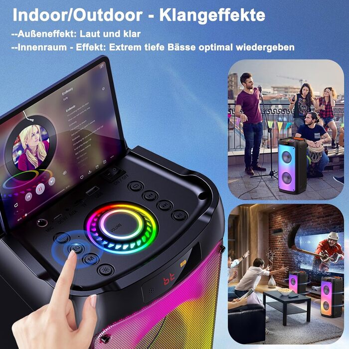 Караоке-машина JYX з 2 мікрофонами, портативна Bluetooth колонка з RGB-підсвіткою, караоке система для дому, вечірок, PA-система для дорослих, Party Box, підтримка TF/USB, AUX, FM, Rec, TWS, чорний