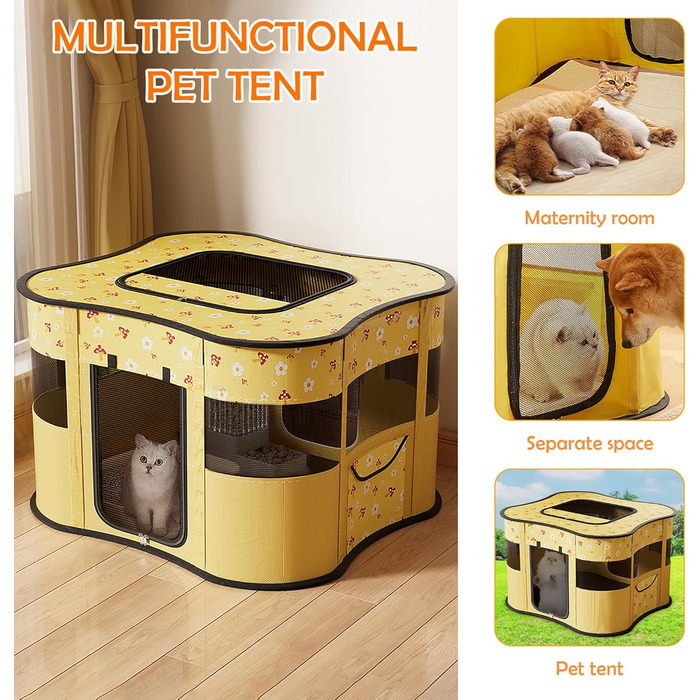 Портативний вольєр для цуценят ALLSOPETS: складаний загін для котів та собак, переносна клітка-будка з боковою кишенею (зелений, L)