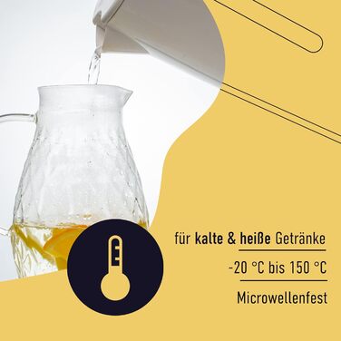 Borosilicate glass carafe with lid and spout - Glass carafe with a unique diamond pattern for 2 liters of cold or hot water - Drink dispenser for homemade iced tea and juice