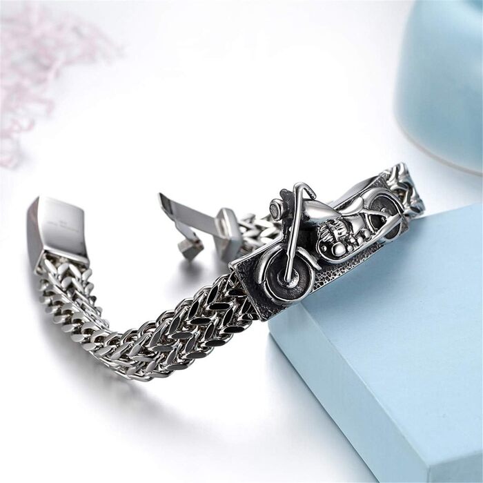 Чоловічий браслет-ланцюг JewelryWe в готичному стилі для байкерів з нержавіючої сталі, сріблястий