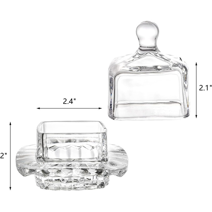 Frcctre 2 Pack Glass Butter Dish, Small Glass Butter Holder with Dome Lid and Handle, Clear Butter Serving Dish, Decorative Crystal Mini Butter Container, Butter Cloche