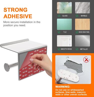 Тримач туалетного паперу Ibergrif з 2 способами монтажу, без свердління, з полицею, нержавіюча сталь, сріблястий