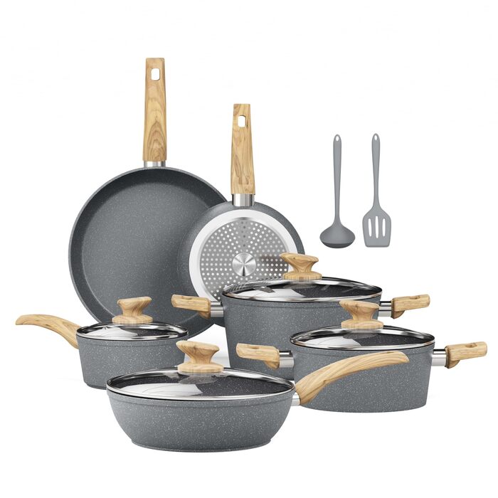 Набір каструль Kitchen Academy Induktion 12 предметів сірого кольору з гранітним антипригарним покриттям (без PFOA/PFOS)