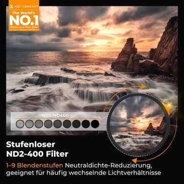 ND фільтр змінної щільності K&F Concept Nano-X 86mm ND2-400 (1-9 Stop) з чохлом