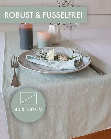 Farnberg Premium Linen Table Runner - Modern Table Decoration for Kitchen Table, Dining Table - Table Runner - Tablecloth - (40 x 150 cm) - Solid Mint