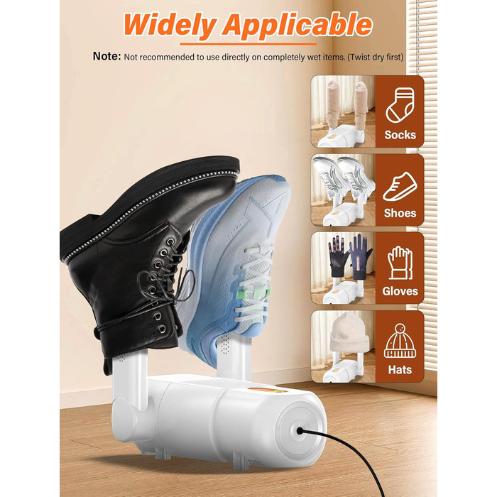 Електричний сушильник для взуття та черевиків з таймером 120 хв, UV-підсвічуванням, чорний