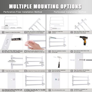 Тримач для рушників на стіну без свердління, 80 см, з гачками, 2 яруси, для ванної кімнати, кухні, туалету